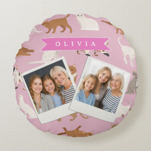 Personalized Cute Pink Cat Pattern Gift Cat Lover Round Cushion