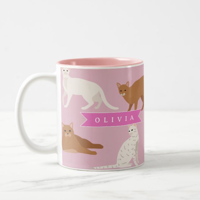 Personalized Cute Pink Cat Pattern Gift Cat Lover Two-Tone Coffee Mug (Left)
