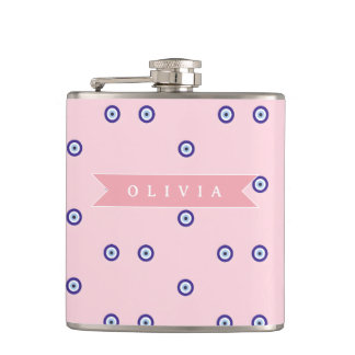 Personalized Cute Pink Evil Eye Custom Gift Hip Flask