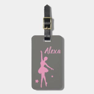 Personalized Cute Pink Kids Ballerina luggage tag
