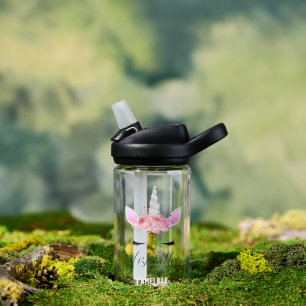 Personalized Cute Pink Kids Unicorn Water Bottle