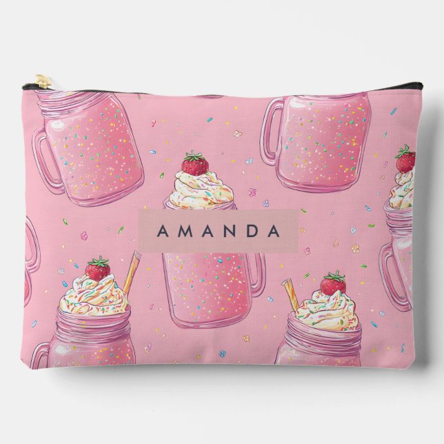 Personalized Cute Pink Milkshake Sprinkles Accessory Pouch (Front)