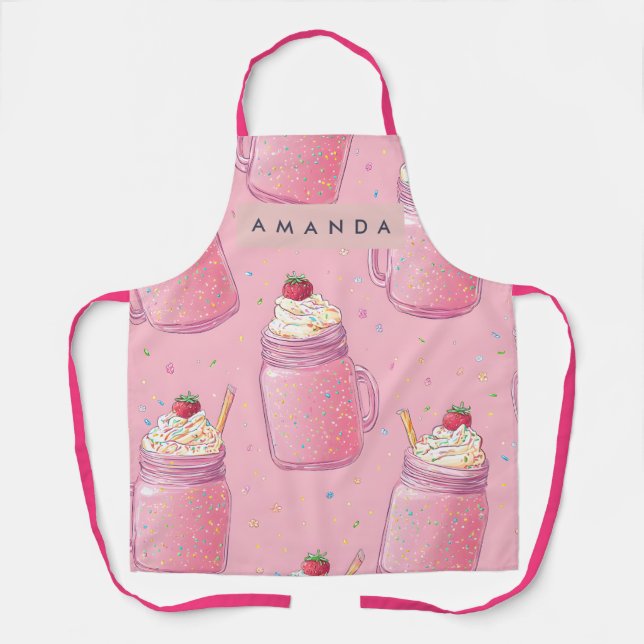 Personalized Cute Pink Milkshake Sprinkles Apron (Front)