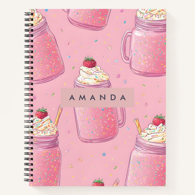 Personalized Cute Pink Milkshake Sprinkles Notebook (Front)