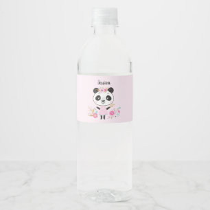 Personalized Cute Pink Panda Water Bottle Label