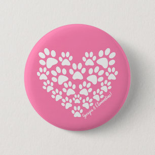 Personalized Cute Pink Paw Print Heart 6 Cm Round Badge