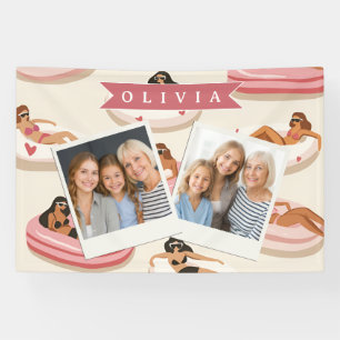 Personalized Cute Pink Pool Float Summer Aesthetic Banner