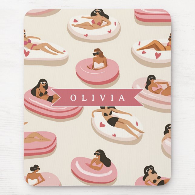 Personalized Cute Pink Pool Float Summer Aesthetic Mouse Pad (Front)