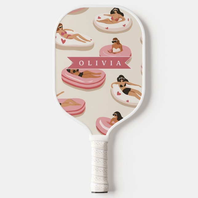 Personalized Cute Pink Pool Float Summer Aesthetic Pickleball Paddle (Front)