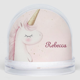 Personalized Cute Pink Unicorn Snowglobe