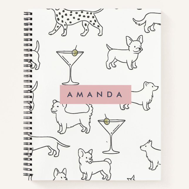 Personalized Cute Playful Dogs & Martinis  Notebook (Front)