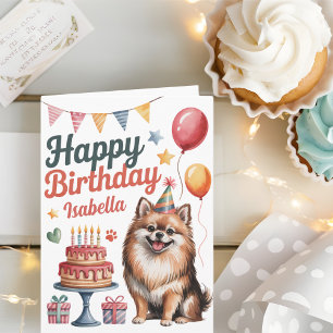 Personalized Cute Pomeranian Dog Birthday Card