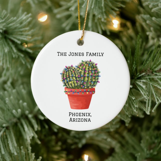 Personalized Cute Potted Cactus  Ceramic Ornament (Tree)