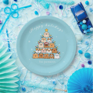 Personalized cute puppies Christmas tree dog lover Paper Plate