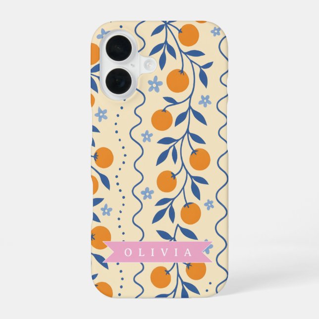 Personalized cute retro citrus folk pattern iPhone 16 case (Back)