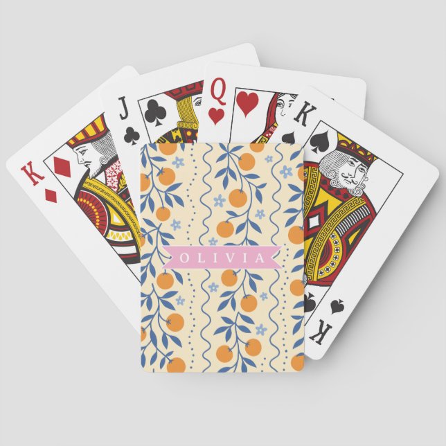 Personalized cute retro citrus folk pattern playing cards (Back)