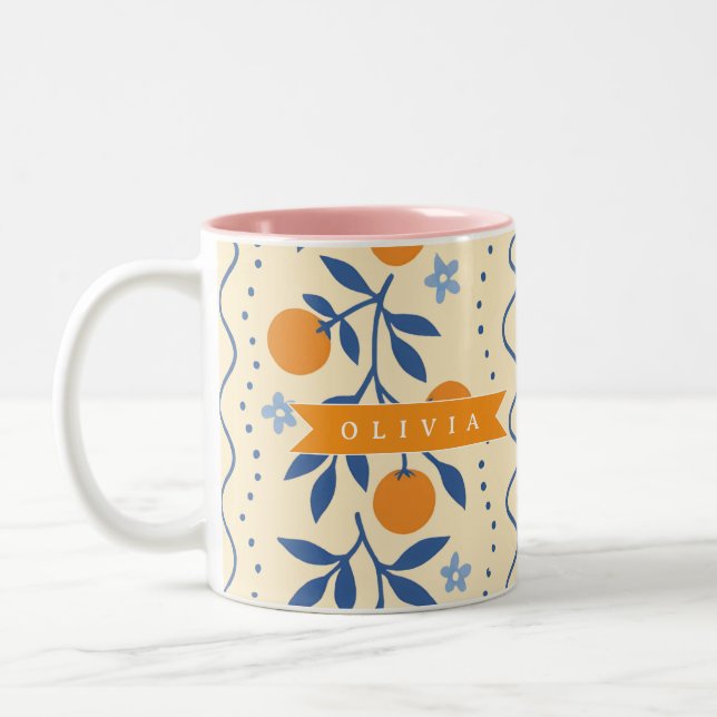 Personalized cute retro citrus folk pattern Two-Tone coffee mug (Left)
