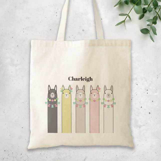 Personalized Cute Retro Colorful Llamas Kids Tote Bag (Creator Uploaded)