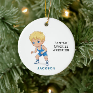 Personalized Cute Santa's Favorite Wrestler Ceramic Ornament