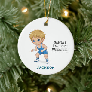 Personalized Cute Santa's Favorite Wrestler Ceramic Ornament