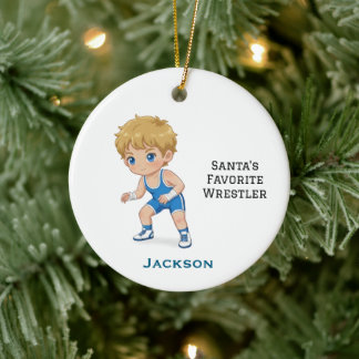 Personalized Cute Santa's Favorite Wrestler Ceramic Ornament