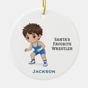 Personalized Cute Santa's Favorite Wrestler Ceramic Ornament