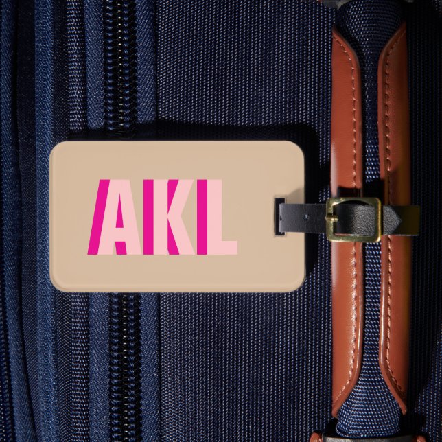 Personalized Cute Shadow Monogram Pink Beige Luggage Tag (Front Insitu 4)