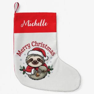 Personalized Cute Sloth Santa Hat Holiday Small Christmas Stocking