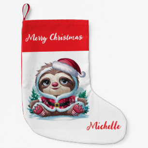 Personalized Cute Sloth Santa Hat Holiday Small Christmas Stocking