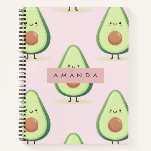 Personalized Cute Smiling Avocado Pattern Notebook