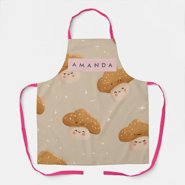Personalized Cute Smiling Mushroom Pattern Apron (Front)