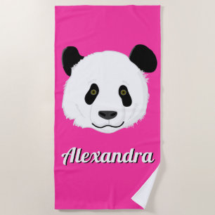 Personalized Cute Smiling Panda Bear Face Beach Towel