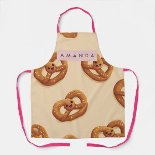 Personalized Cute Smiling Pretzel Pattern Apron