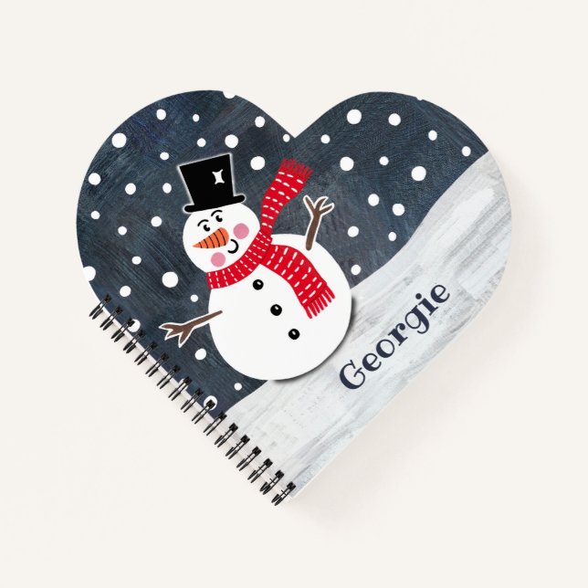Personalized Cute Snowman Christmas Notebook (Front)