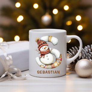 Personalized Cute Snowman Monogram S Christmas Coffee Mug