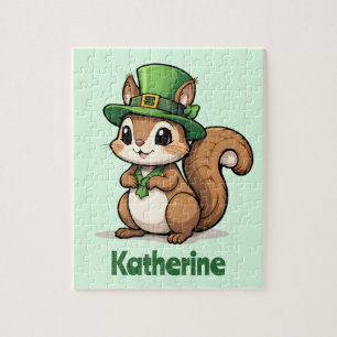 Personalized Cute St. Patrick's Day Squirrel Jigsaw Puzzle