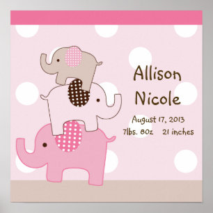 Personalized Cute Stacked Elephants Wall Art