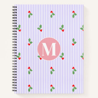 Personalized Cute Striped Holiday Christmas Holly  Notebook