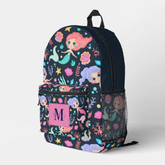 Personalized Cute Trendy Mermaid Monogram  Printed Backpack