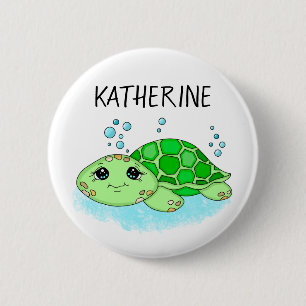 Personalized Cute Turtle Cartoon Name  6 Cm Round Badge