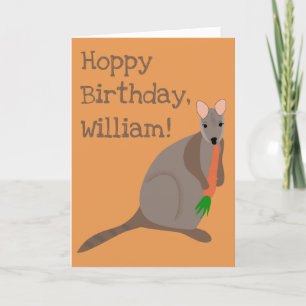 Personalized Cute Wallaby Eating A Carrot Birthday Card