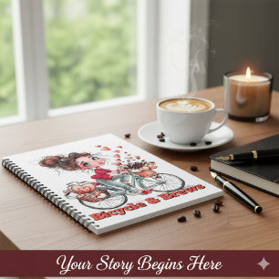 Personalized Cute Watercolor Girl Bicycle & Brews Notebook