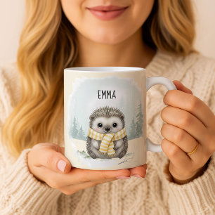 Personalized Cute Watercolor Hedgehog Scarf Mug -