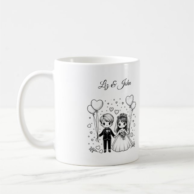Personalized cute wedding couple coffee mug (Left)