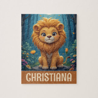 Personalized Cute Whimsical Lion in a Forest Jigsaw Puzzle