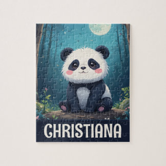 Personalized Cute Whimsical Panda in a Forest Jigsaw Puzzle