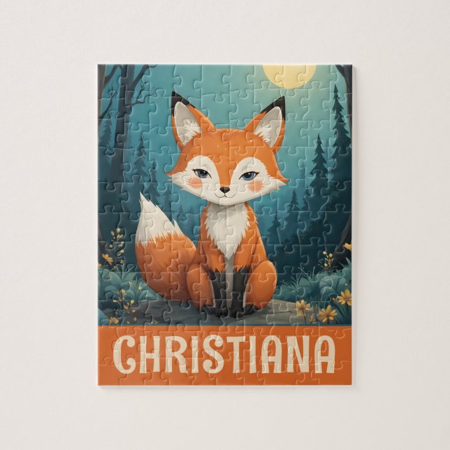 Personalized Cute Whimsical Sitting Fox Jigsaw Puzzle (Vertical)