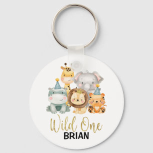 Personalized Cute Wild One Safari Animals Key Ring