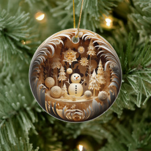 Personalized Cute Winter Snowman Christmas Ceramic Ornament