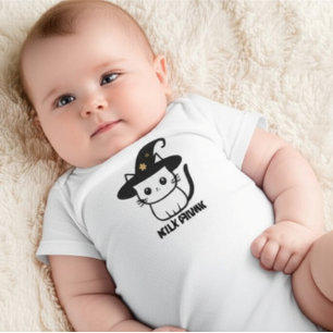 Personalized Cute Witch Cat Funny Halloween Baby Bodysuit